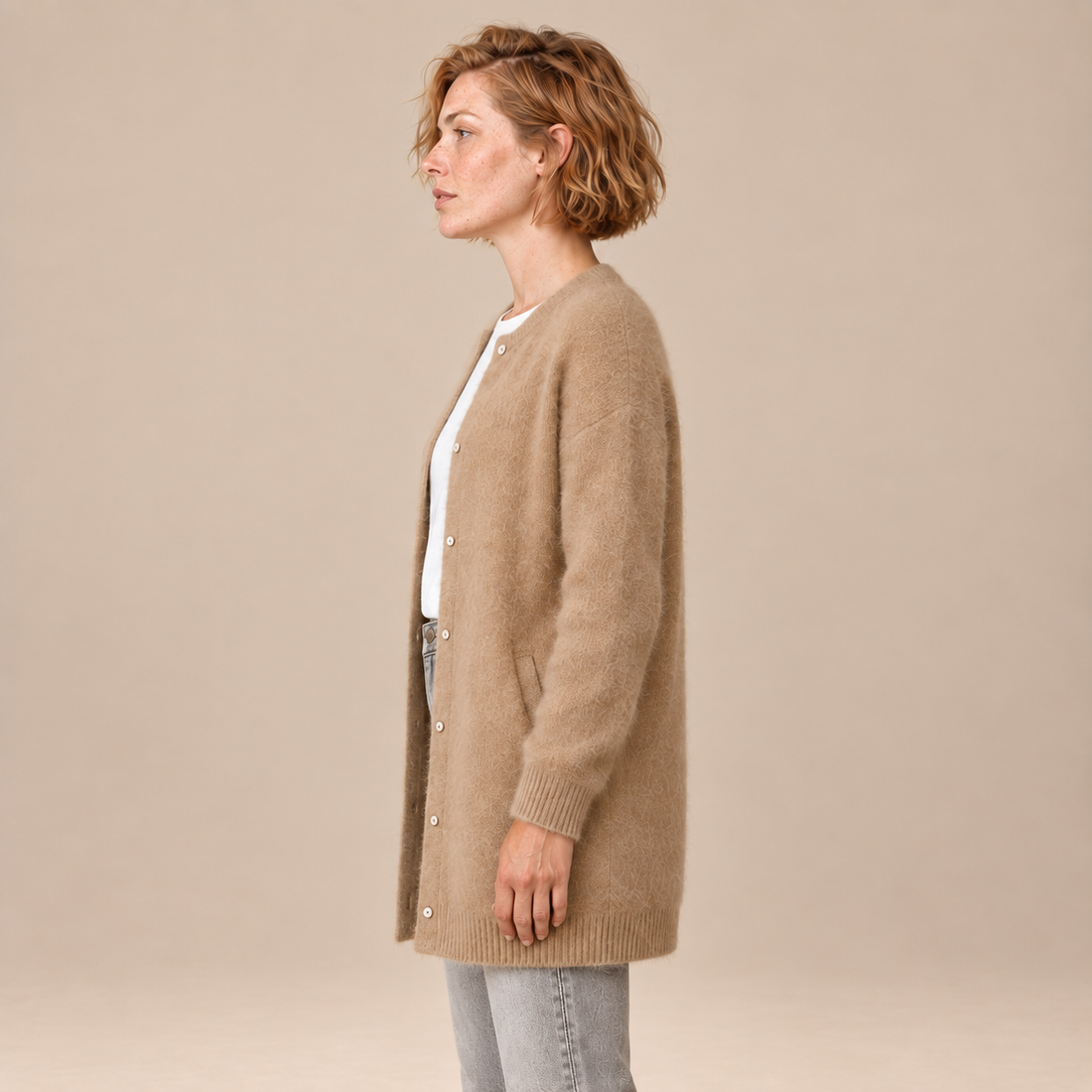 Damesvest met knoopsluiting en geribde boorden