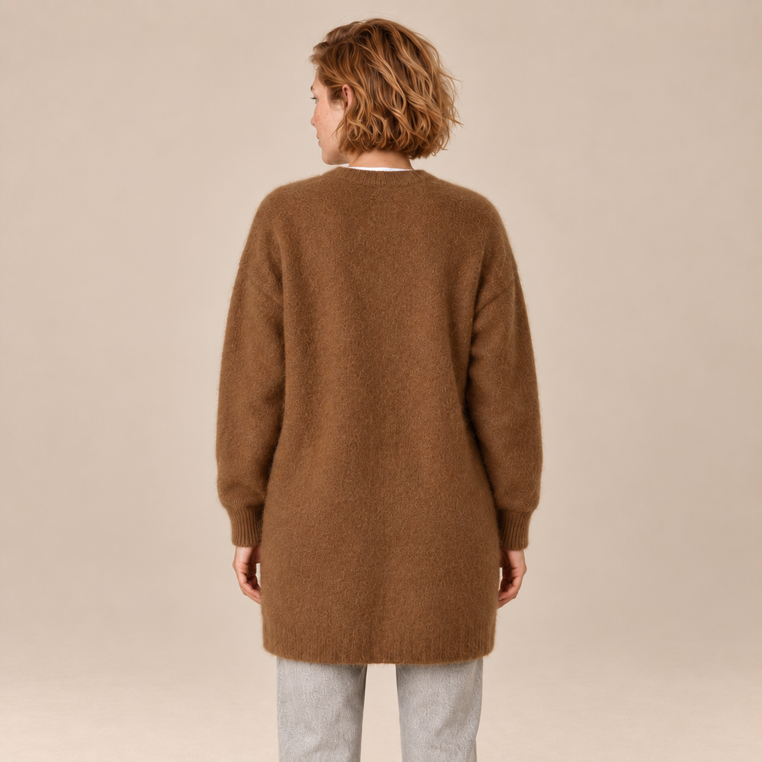 Damesvest met knoopsluiting en geribde boorden
