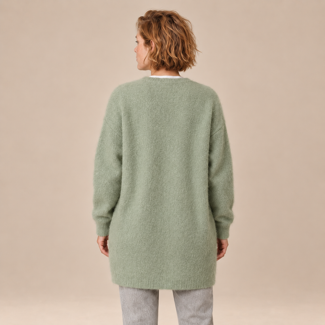 Damesvest met knoopsluiting en geribde boorden
