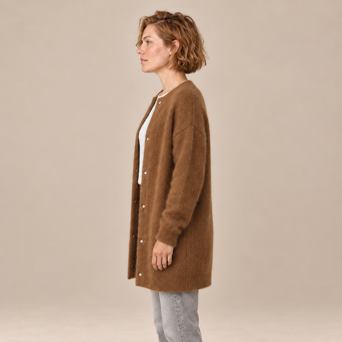 Damesvest met knoopsluiting en geribde boorden