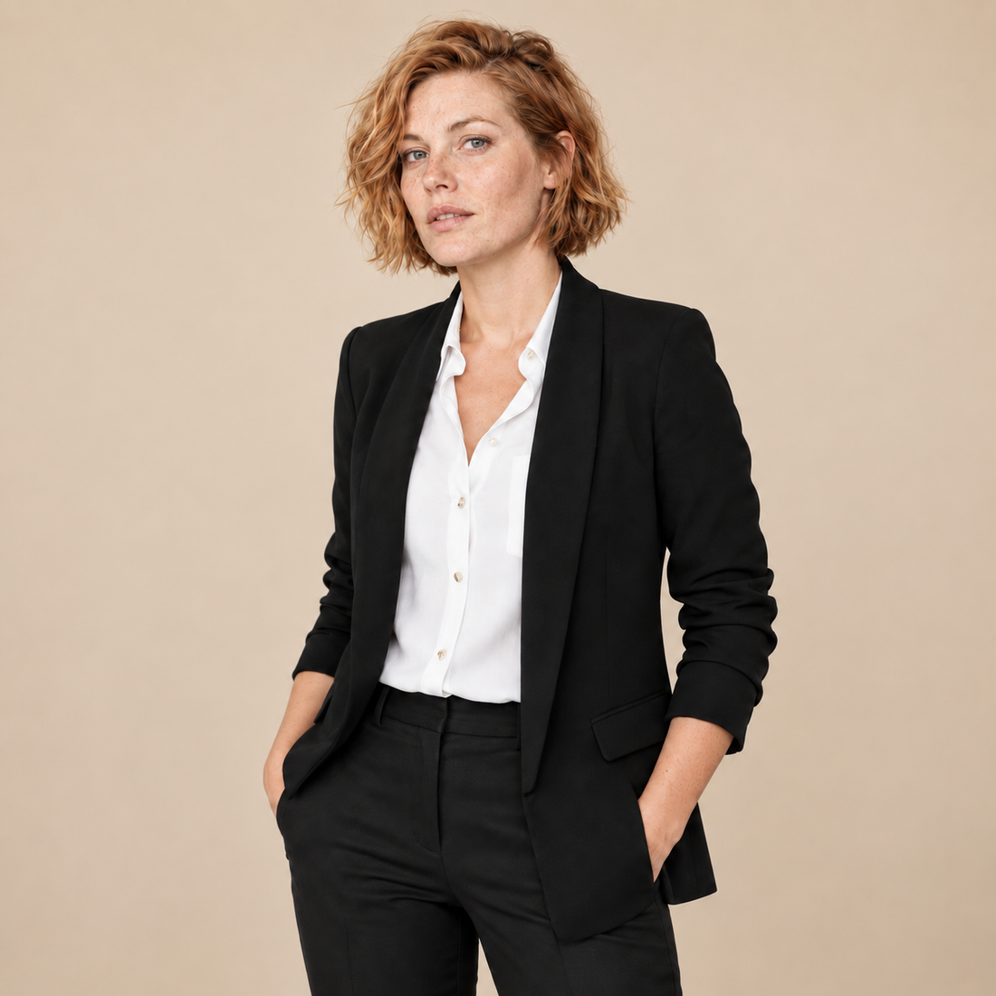 Damesblazer met overslagkraag en getailleerde pasvorm