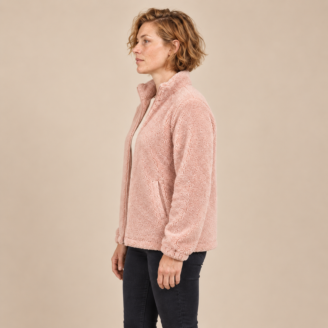 Fleecejack voor dames met opstaande kraag en rits