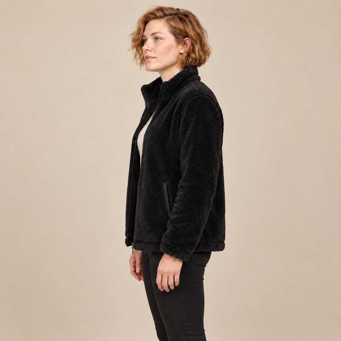 Fleecejack voor dames met opstaande kraag en rits