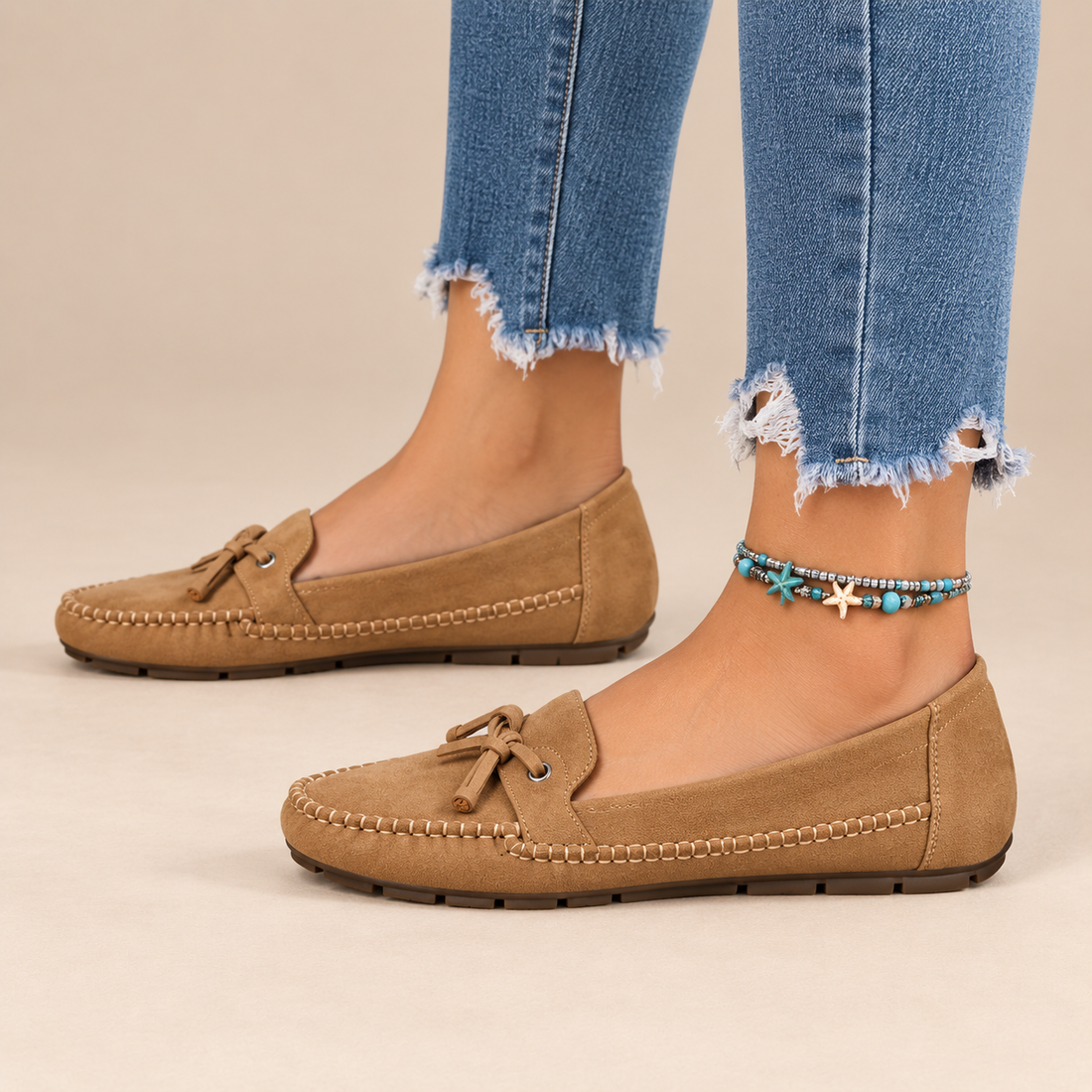 Leren loafers voor dames met mocassinstiksels voor dagelijks gebruik
