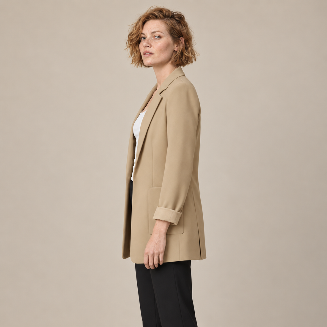 Open damesblazer met gestructureerde revers