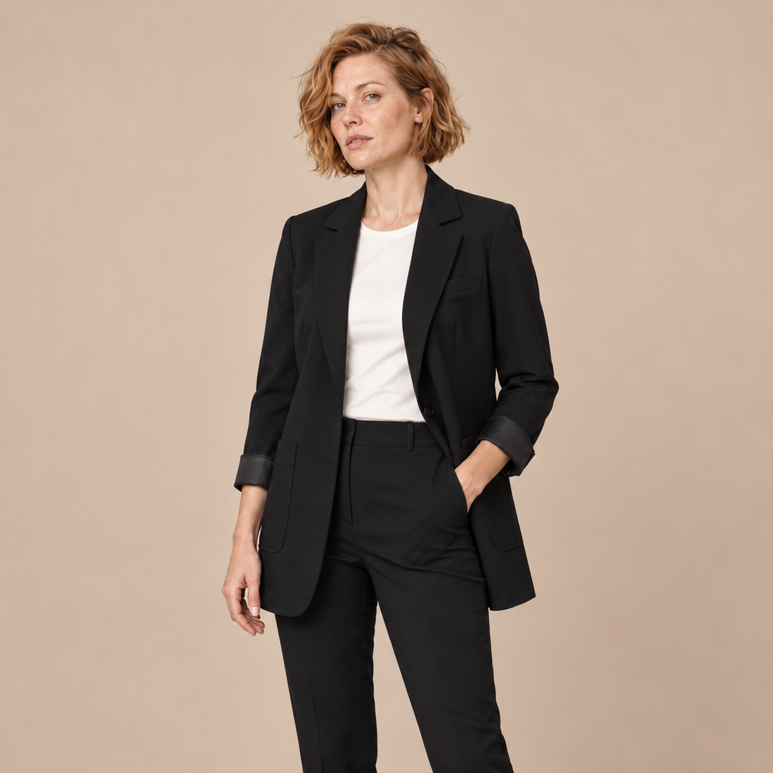 Open damesblazer met gestructureerde revers