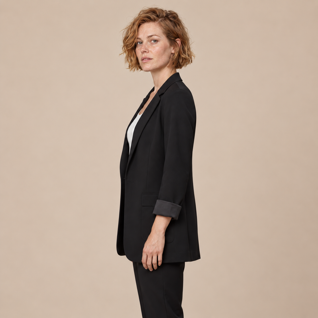 Open damesblazer met gestructureerde revers