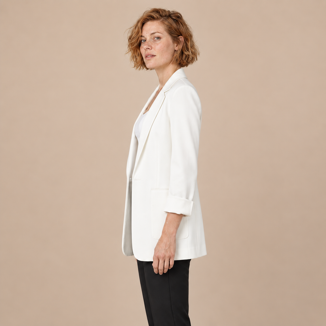 Open damesblazer met gestructureerde revers