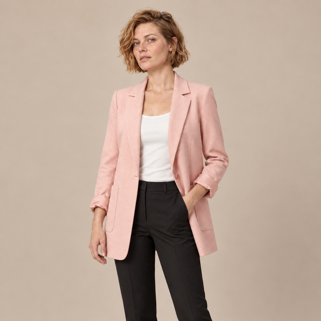Open damesblazer met gestructureerde revers