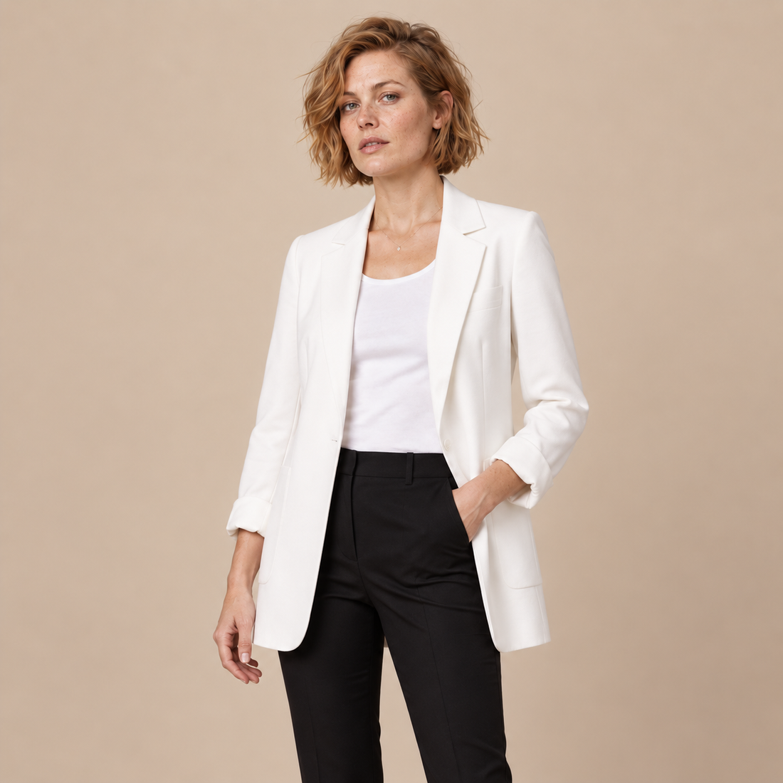 Open damesblazer met gestructureerde revers