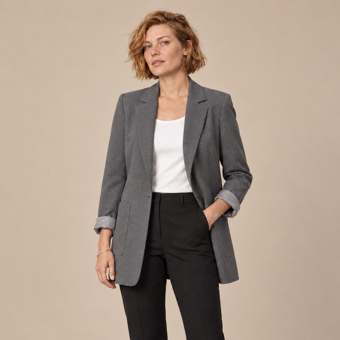 Open damesblazer met gestructureerde revers