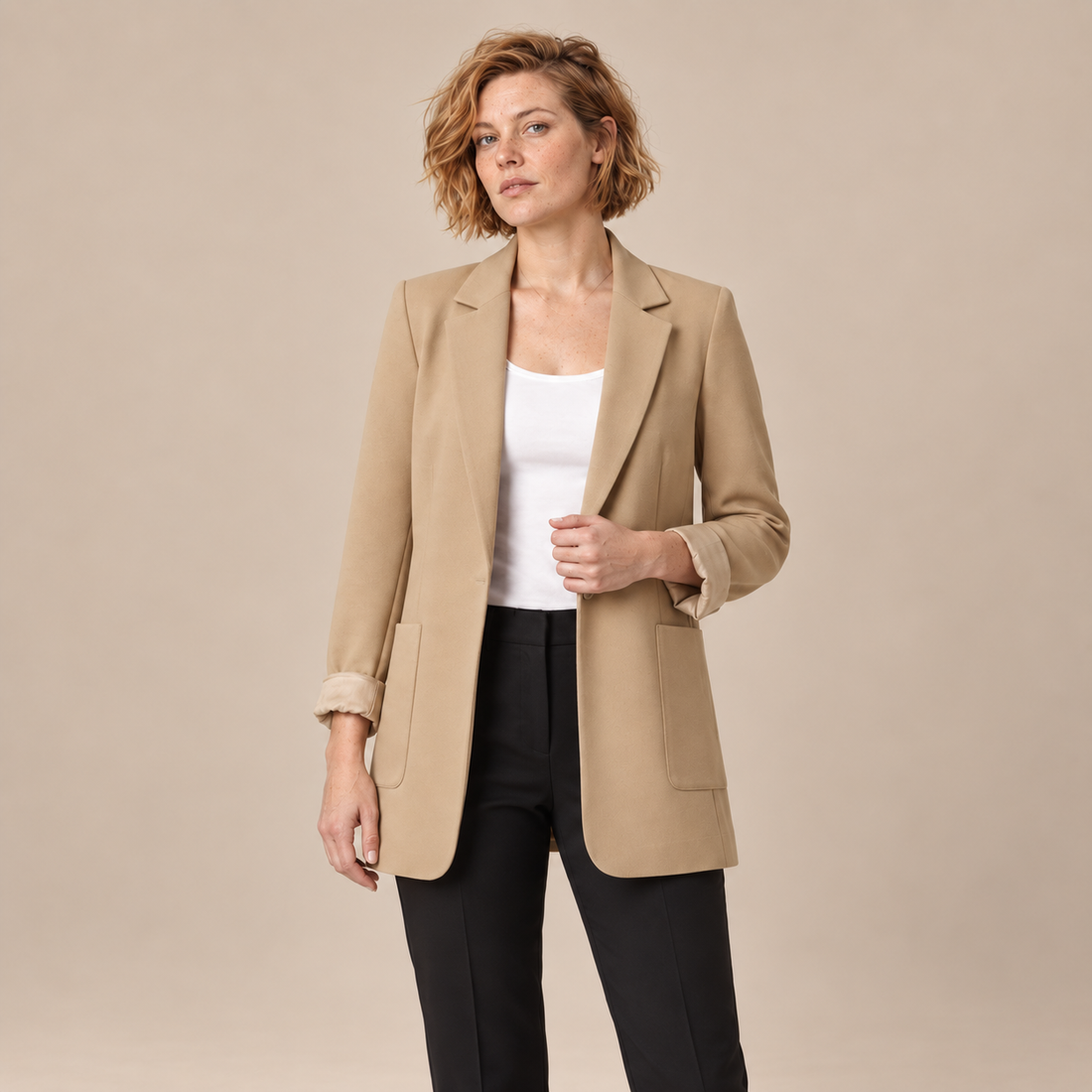 Open damesblazer met gestructureerde revers
