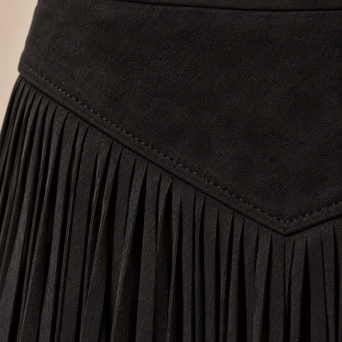 Minirok voor dames met hoge taille, suèdelook en lange franjes