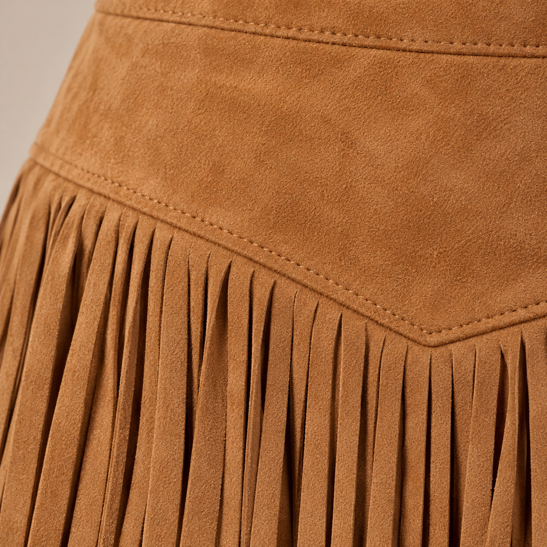 Minirok voor dames met hoge taille, suèdelook en lange franjes