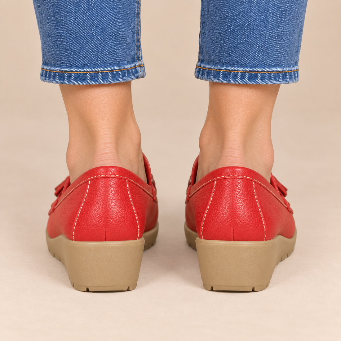Leren damesloafers met sleehakzool en kwastjes