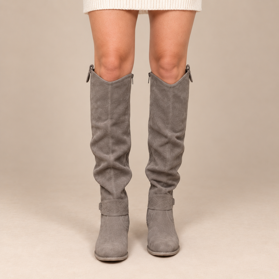 Overkneelaarzen voor dames met geplooide schacht en platte hak