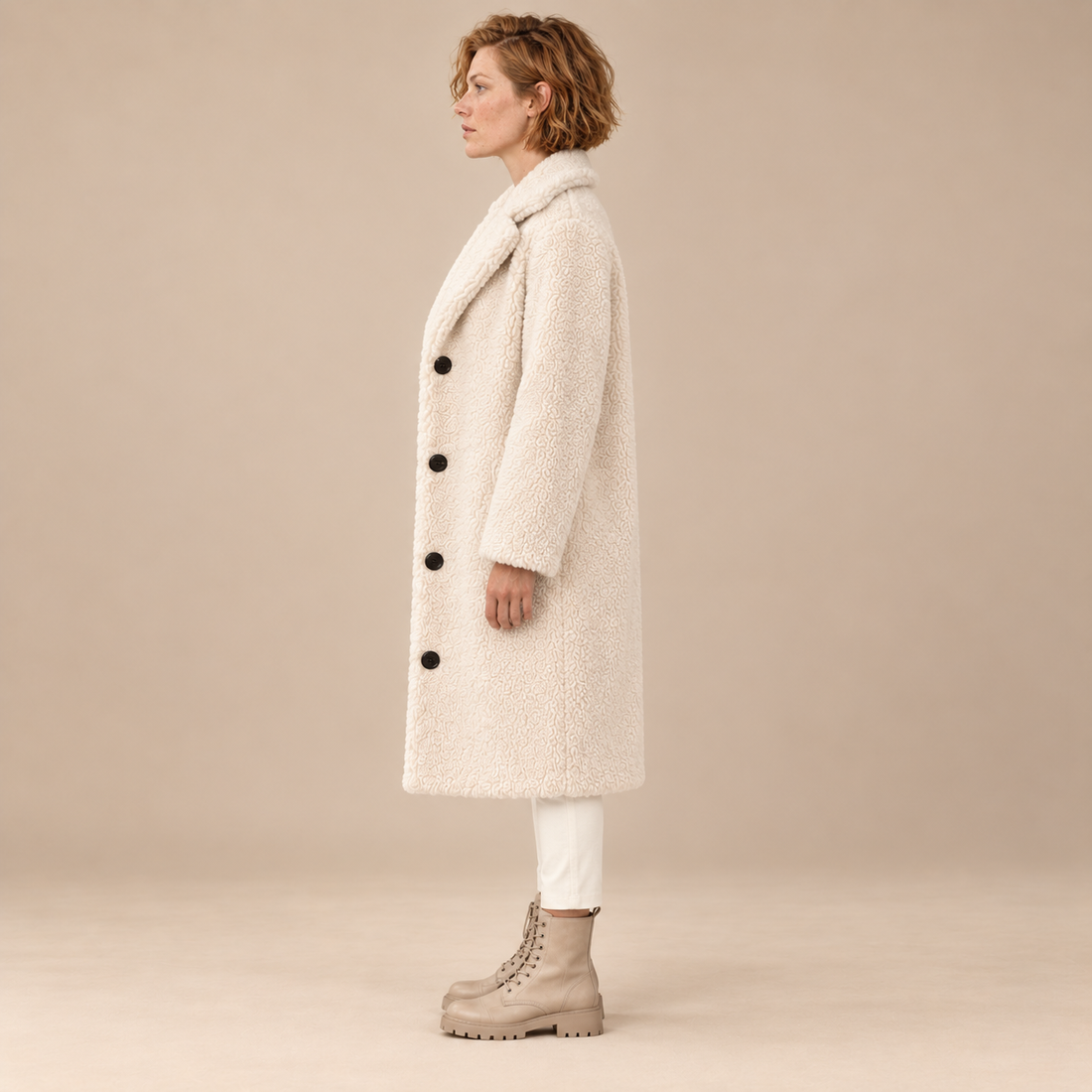 Lange teddyjas voor dames met revers