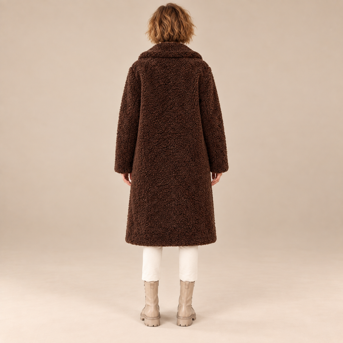 Lange teddyjas voor dames met revers