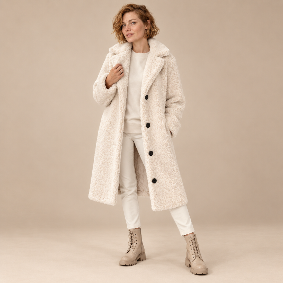 Lange teddyjas voor dames met revers