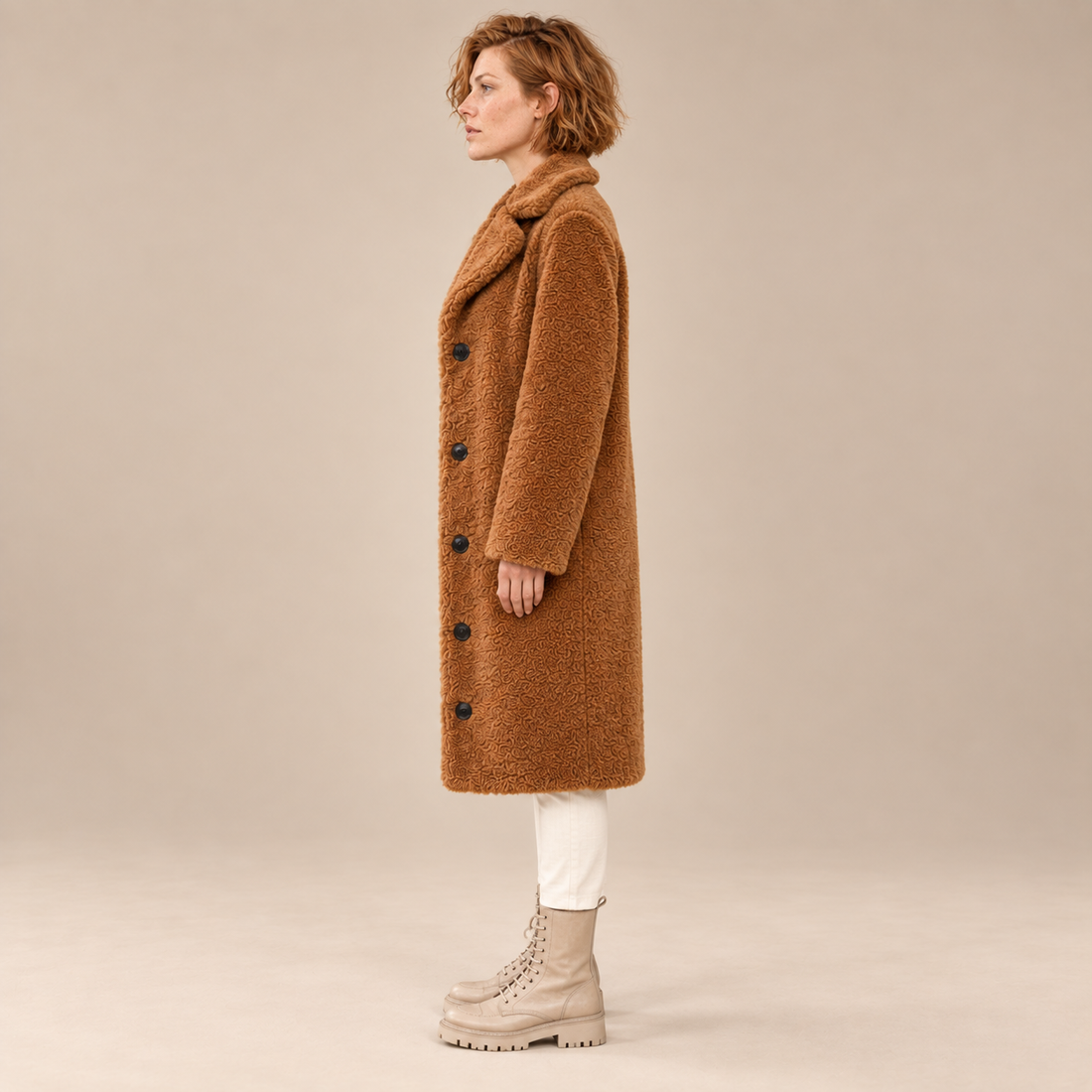 Lange teddyjas voor dames met revers