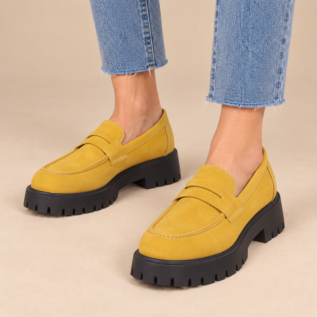 Plateauloafers voor dames met grove zool en instapmodel