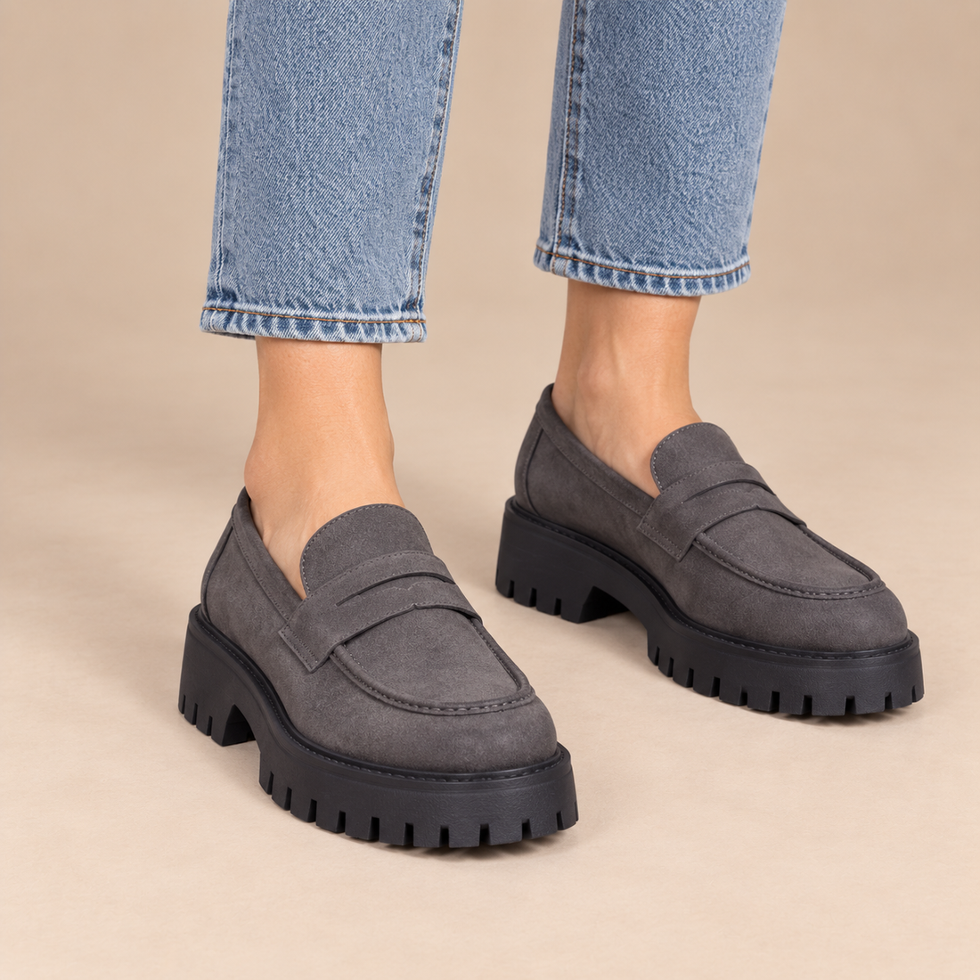 Plateauloafers voor dames met grove zool en instapmodel