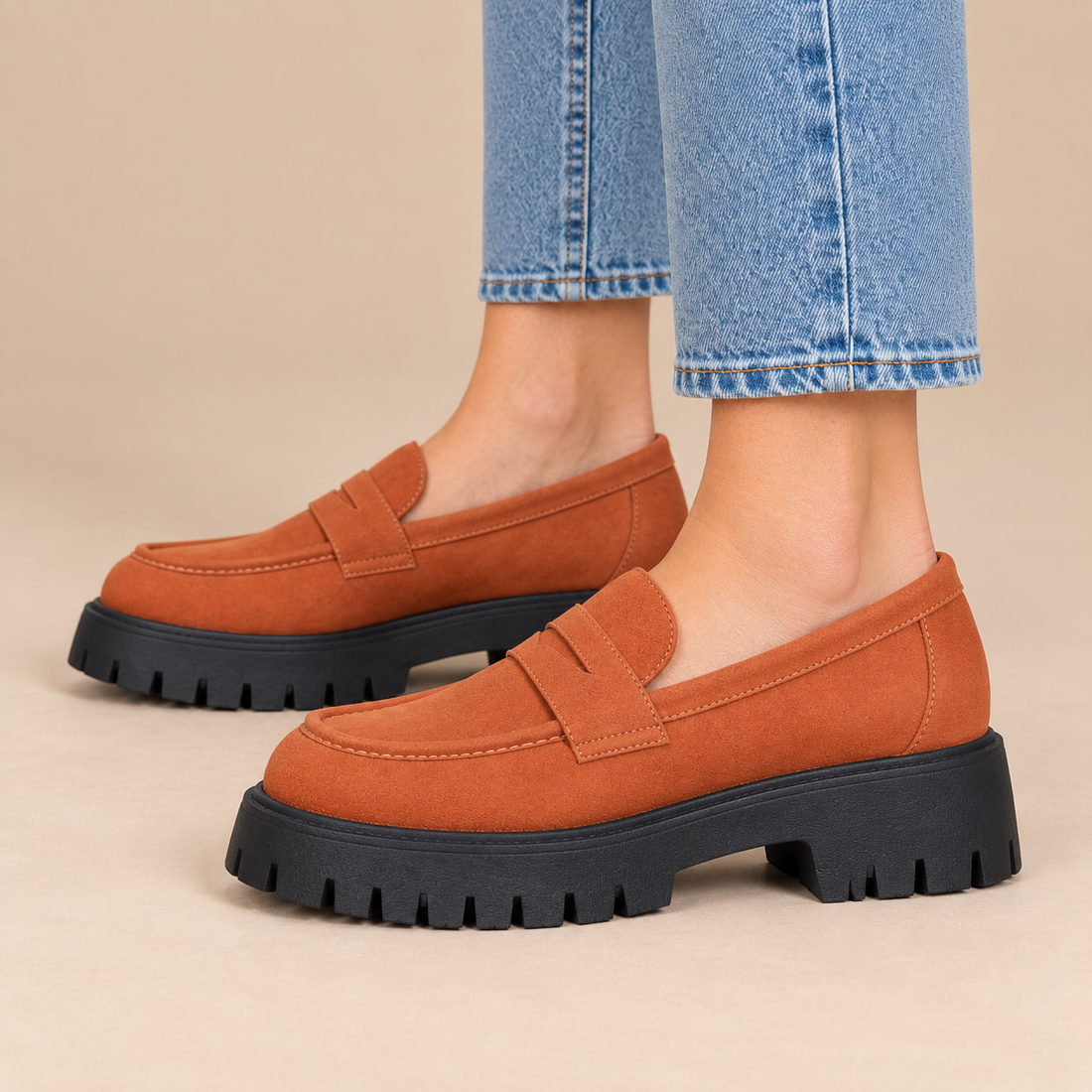 Plateauloafers voor dames met grove zool en instapmodel