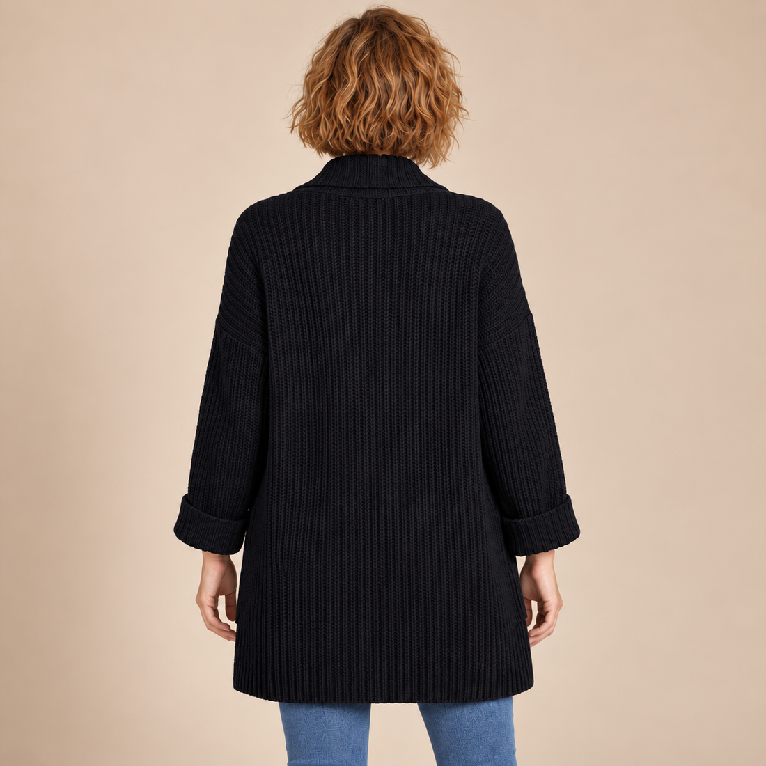 Damesvest met V-hals en ribstructuur