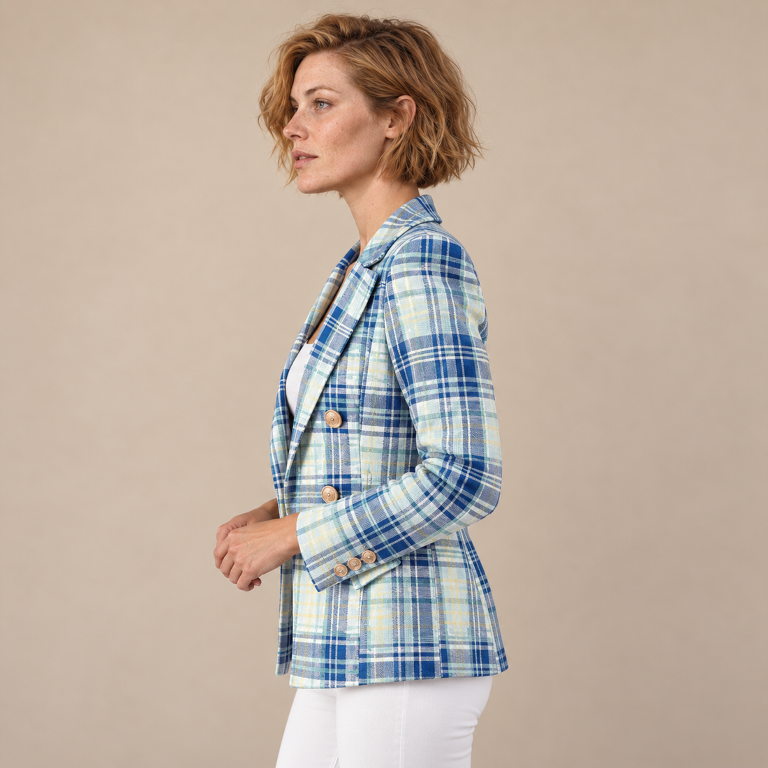 Damesblazer met revers en gestructureerd oppervlak