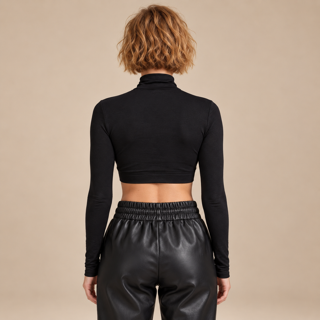 Croptop voor dames met hoge hals en lange mouwen