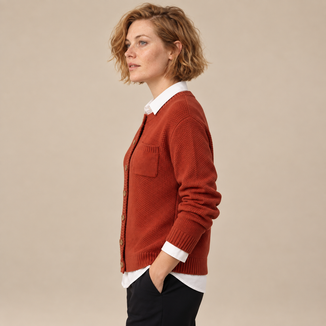Damesvest met knoopsluiting en borstzak