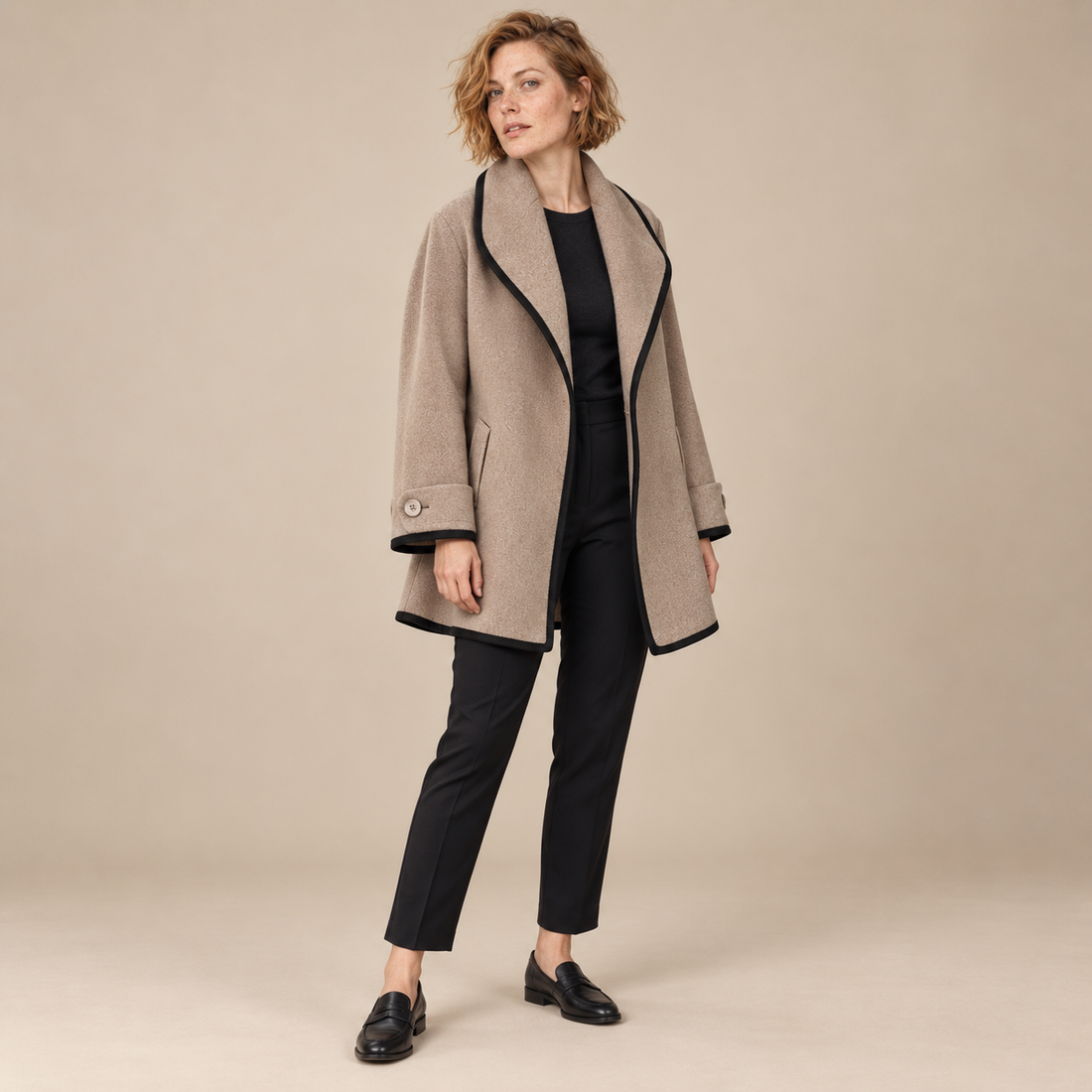Oversized wollen damestrenchcoat met brede revers