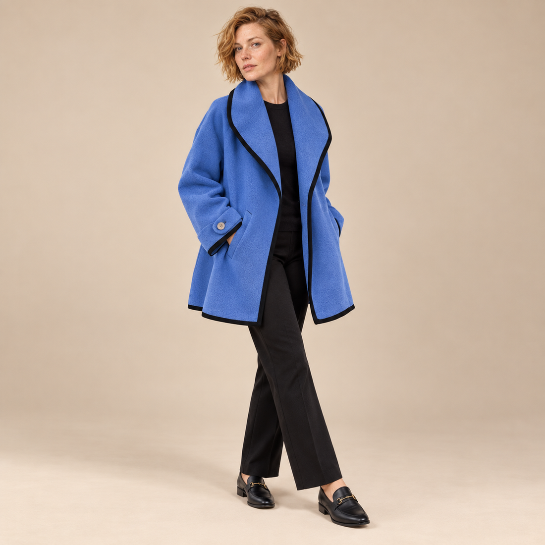 Oversized wollen damestrenchcoat met brede revers