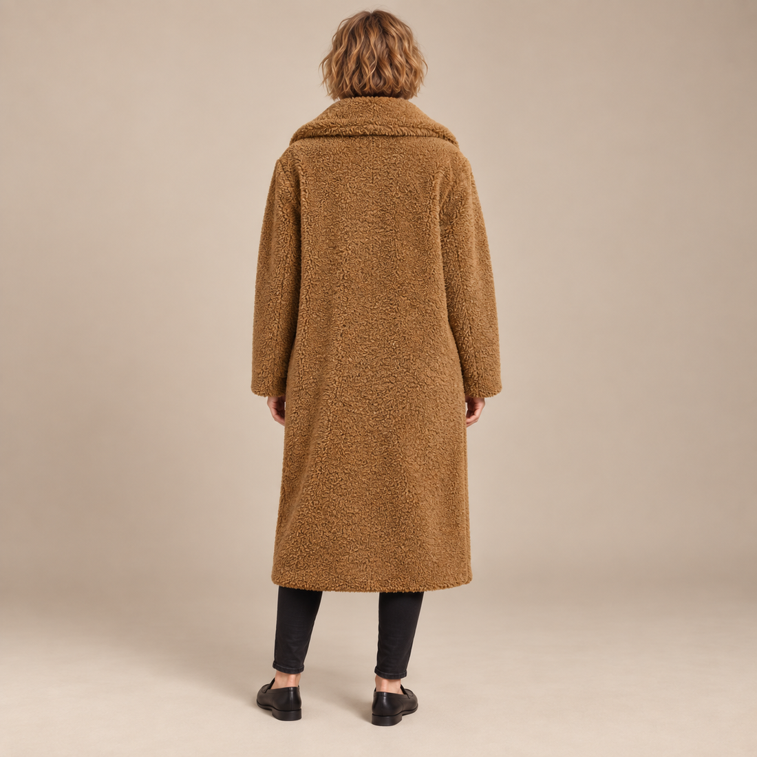Lange teddyjas voor dames met reverskraag