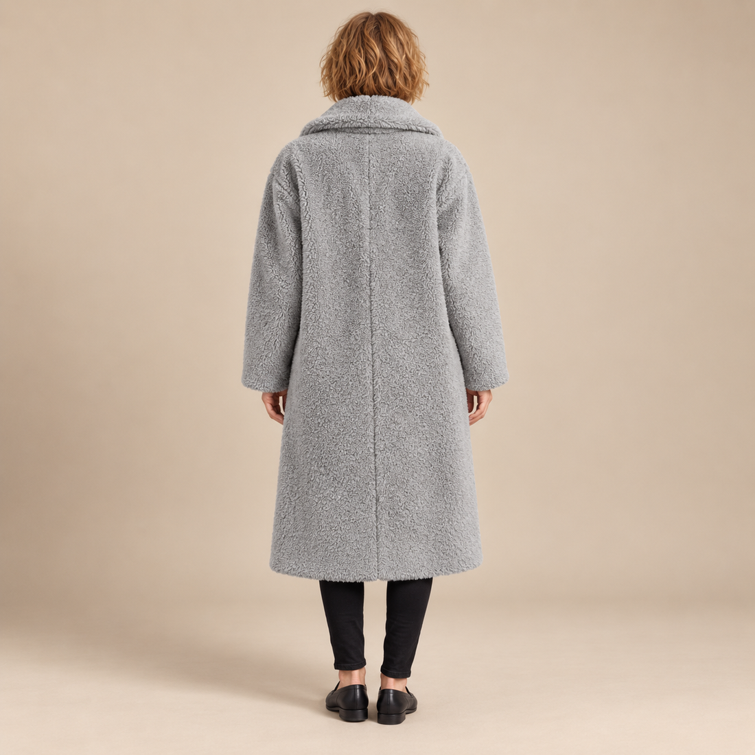 Lange teddyjas voor dames met reverskraag