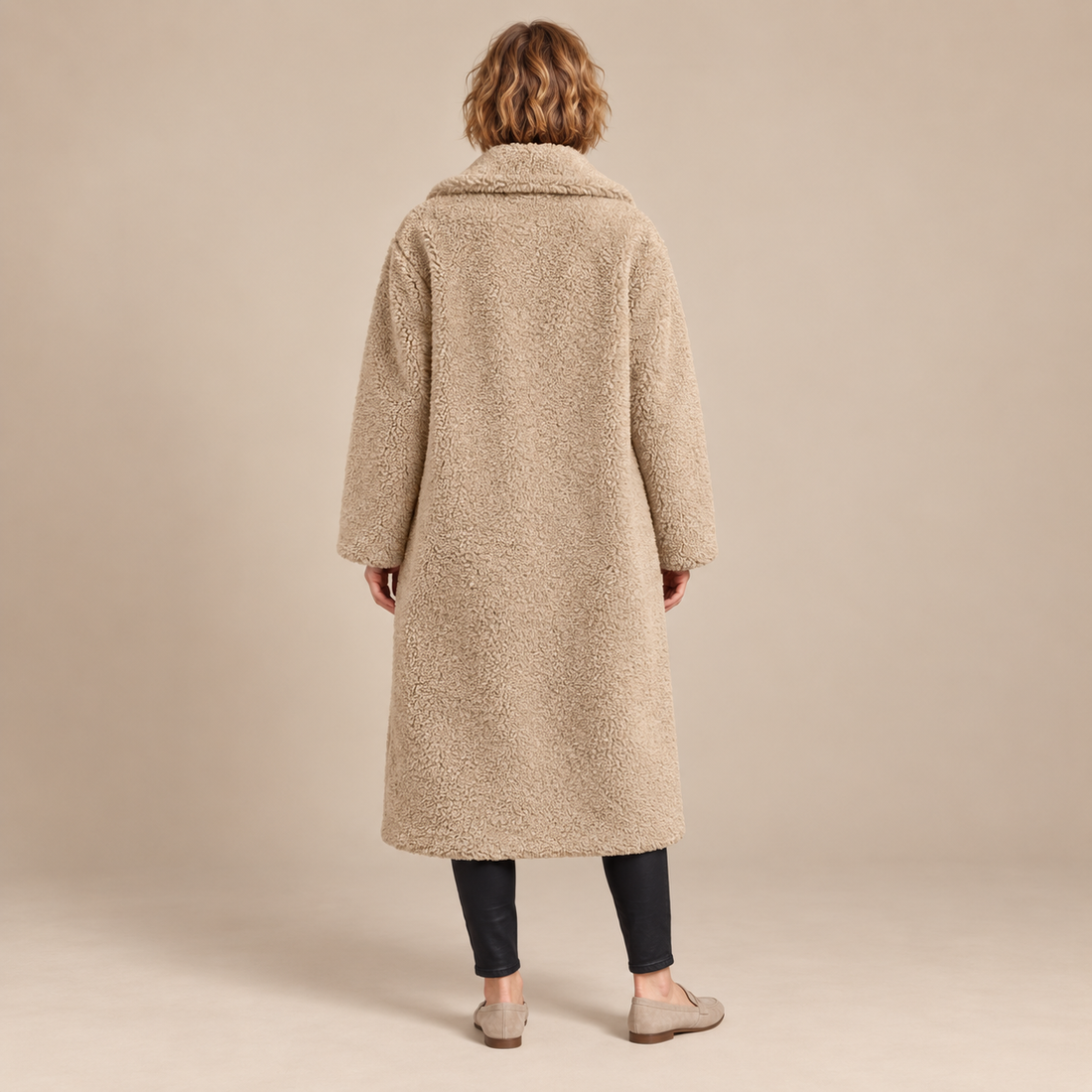 Lange teddyjas voor dames met reverskraag