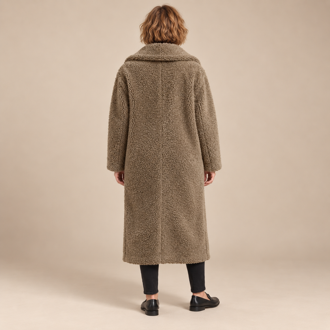 Lange teddyjas voor dames met reverskraag