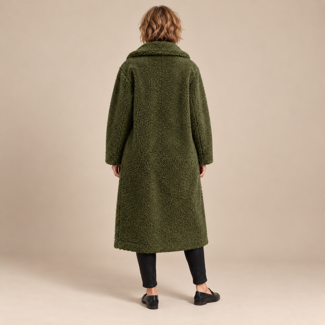 Lange teddyjas voor dames met reverskraag