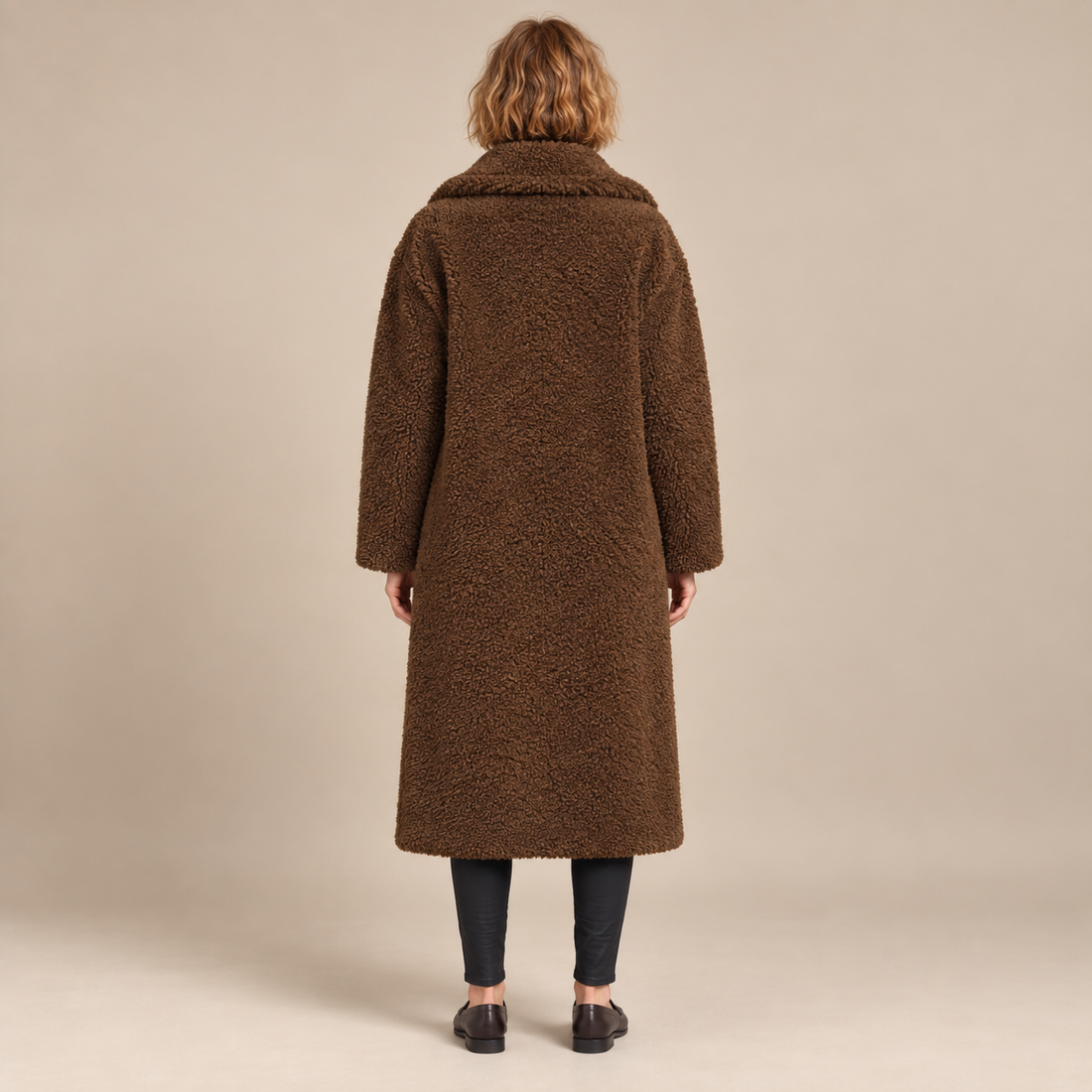 Lange teddyjas voor dames met reverskraag