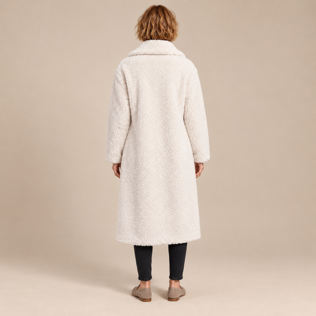 Lange teddyjas voor dames met reverskraag