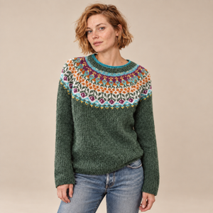 Fair Isle-trui voor dames met kleurrijke pas en ronde hals