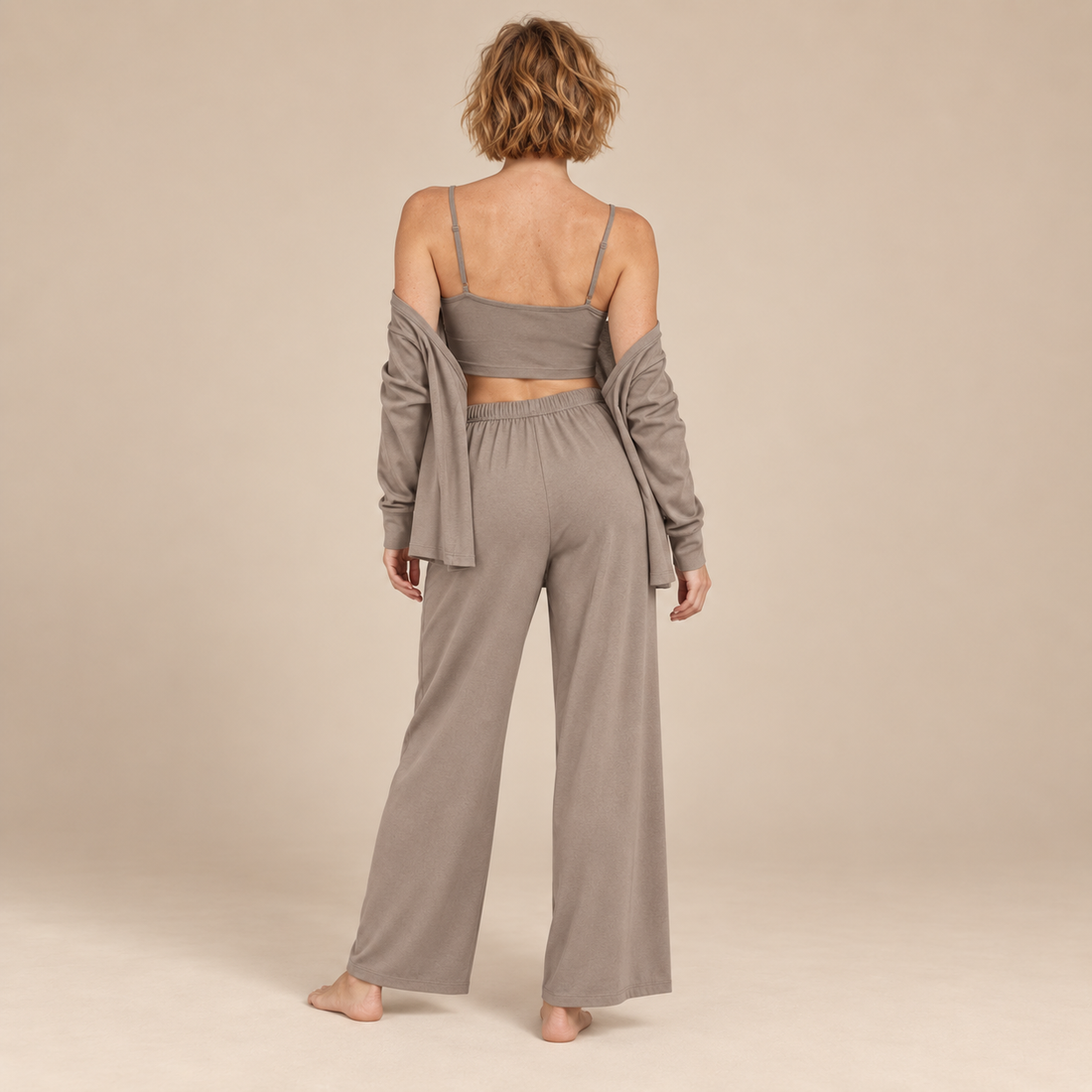 Driedelige loungeset voor dames met croptop, vest en broek