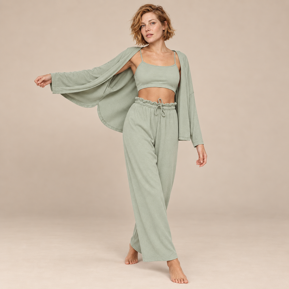 Driedelige loungeset voor dames met croptop, vest en broek