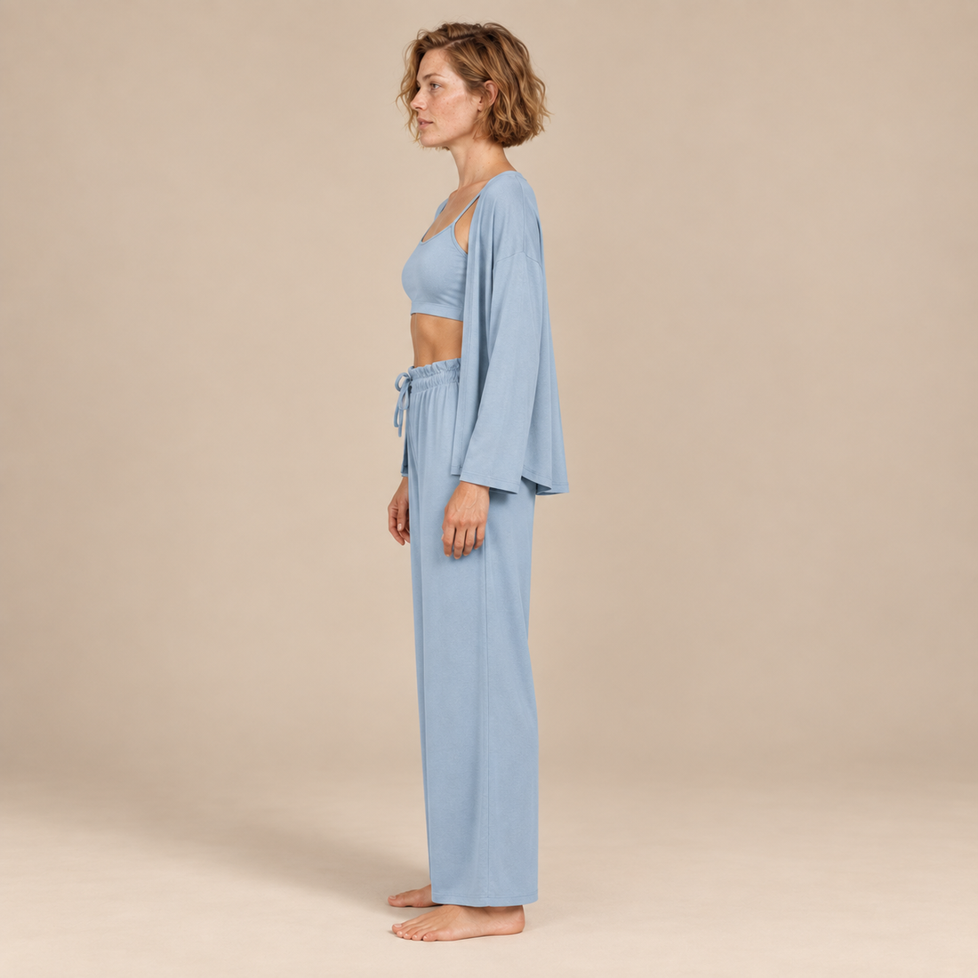 Driedelige loungeset voor dames met croptop, vest en broek