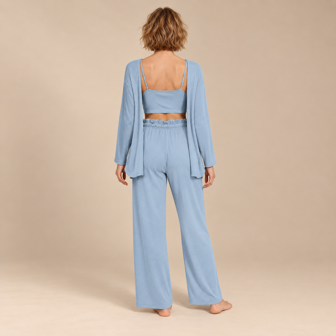 Driedelige loungeset voor dames met croptop, vest en broek