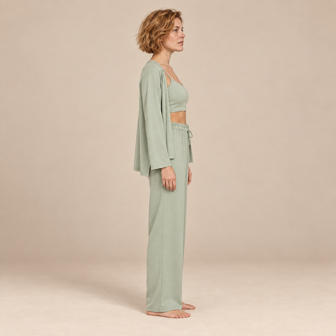 Driedelige loungeset voor dames met croptop, vest en broek