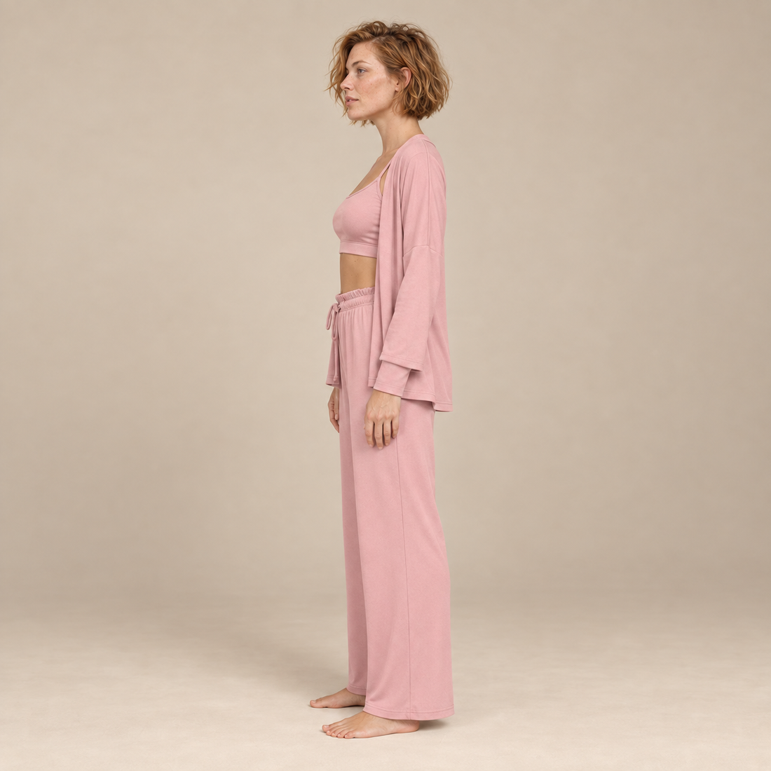 Driedelige loungeset voor dames met croptop, vest en broek