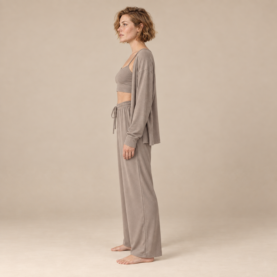 Driedelige loungeset voor dames met croptop, vest en broek