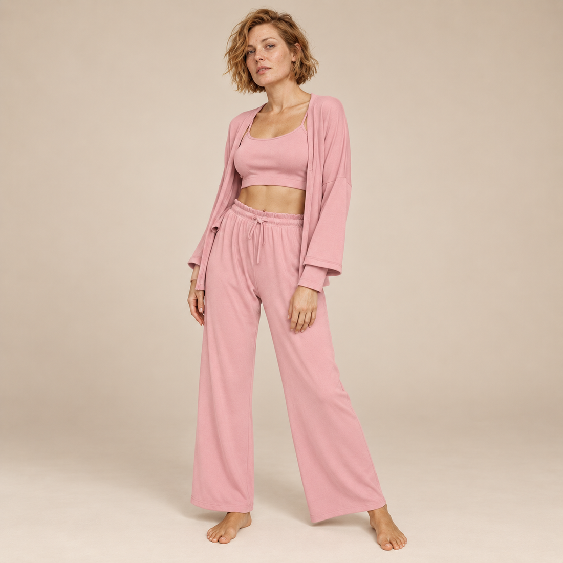 Driedelige loungeset voor dames met croptop, vest en broek
