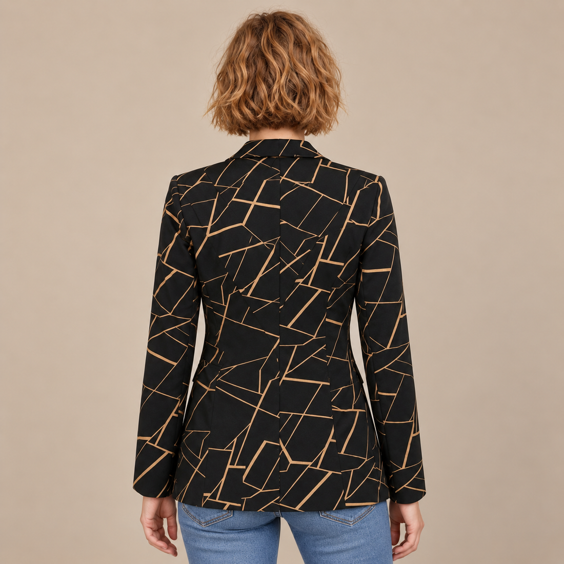 Getailleerde damesblazer met pied-de-poule en één knoop
